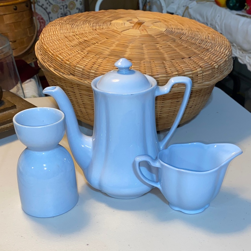 Vintage Johnson Brothers Greydawn Coffee Pot, creamer and egg cup